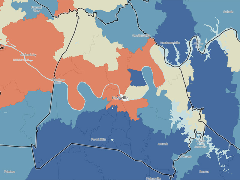 Map Room tobacco use ZHR layer focused on Davidson County, TN