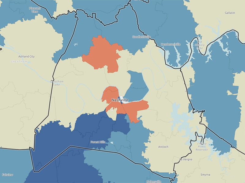 Map Room low birth weight prevelance layer focused on Davidson County, TN